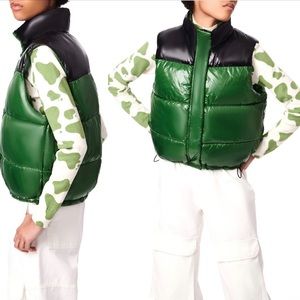 BERNIE Shiny Water Resistant Puffer Vest Gree/ black